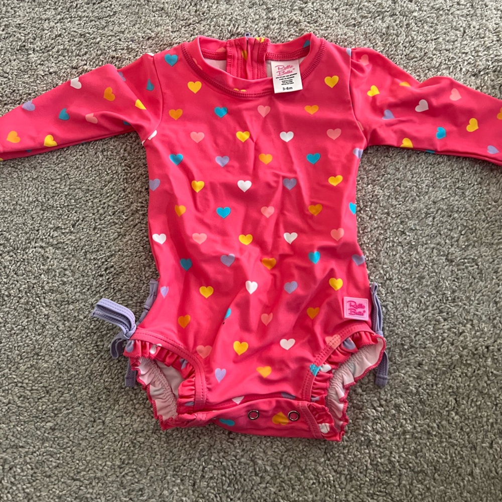 Ruffle Butts Pink Heart Baby Swimsuit
